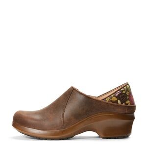 ARIAT Work Leather Hera Expert Clog Antique Brown Floral Leather Size 8B Cushion